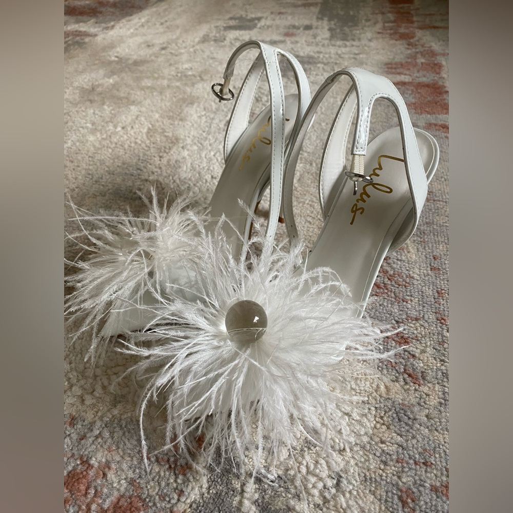 Harlee White Feather Heels Lulus